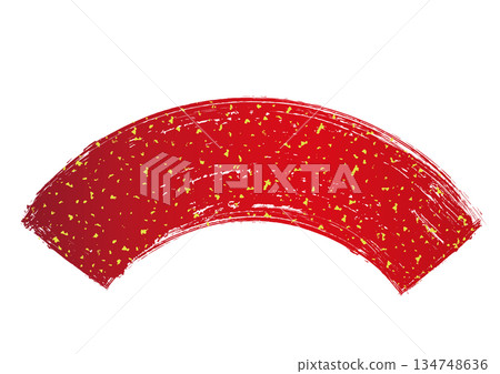 A hand-drawn, fine-grained fan-shaped frame with scattered gold leaf / red 134748636