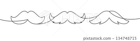 Minimal moustaches continuous line art set. Vector whisker illustrations in abstract one line style for retro hipster branding, barbershop logos and design projects. Minimal moustaches continuous line art set. Vector whisker illustrations in abstract one line style for retro hipster branding, barbershop logos and design projects. 134748715