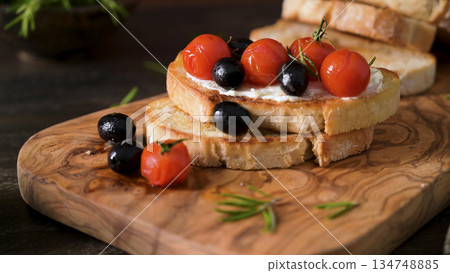 Fresh bruschetta with cream cheese Fresh bruschetta with cream cheese 134748885