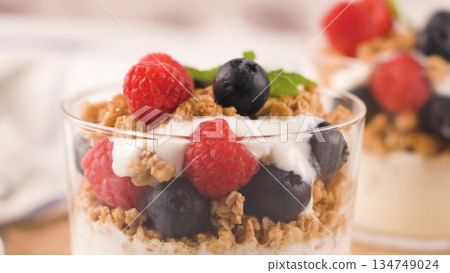 Granona with red fruits homemade yogurt Granona with red fruits homemade yogurt 134749024