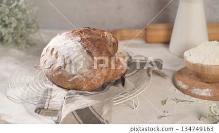 Homemade crispy herbs bread 134749163