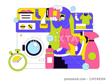 Laundry Room Vector Illustration Featuring Washing And Drying Machines, Basket Filled Dirty Clothes in a Flat Style Cartoon Background Laundry Room Vector Illustration Featuring Washing And Drying Machines, Basket Filled Dirty Clothes in a Flat Style Cartoon Background 134749304