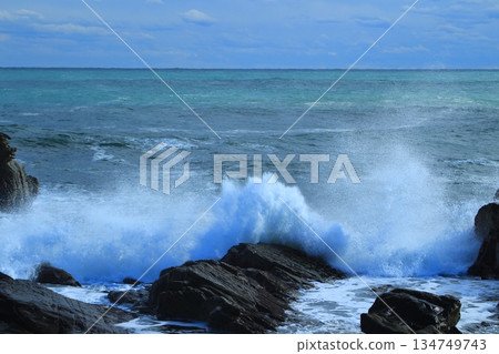 Winter sea waves crashing Winter sea waves crashing 134749743