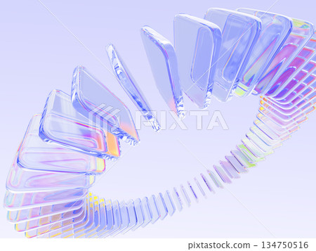 3d glass circle array of crystal light holographic transparent square plate shape row render. Abstract rainbow gradient ring, circular motion effect on pastel purple tech background. 3D illustration 3d glass circle array of crystal light holographic transparent square plate shape row render. Abstract rainbow gradient ring, circular motion effect on pastel purple tech background. 3D illustration 134750516