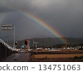 A rainbow over an overpass on the JR Dosan Line (Shikoku Mountains, the Kancho Plain and a rainbow) 134751063