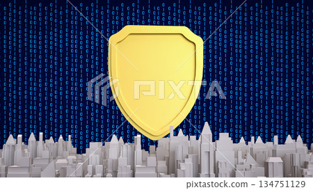 Cybersecurity Shield Protecting Digital City Infrastructure 3d render. Cybersecurity Shield Protecting Digital City Infrastructure 3d render. 134751129