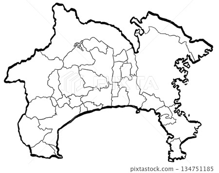 神奈川縣地圖 - 市町劃分插圖（筆觸風格） 134751185