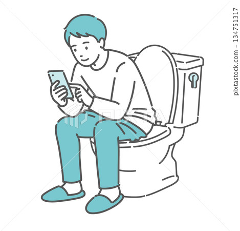 圖:一名男子在廁所裡看著他的智慧型手機(智慧型手機使用時間過長導致的痔瘡) 圖:一名男子在廁所裡看著他的智慧型手機(智慧型手機使用時間過長導致的痔瘡) 134751317
