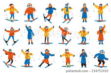 Skiing person illustration set Skiing person illustration set 134751435