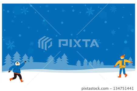 Frame illustration of a winter background and cheerful children Frame illustration of a winter background and cheerful children 134751441