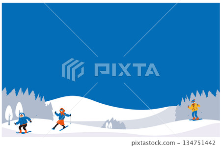 以滑雪者為背景插圖的邊框 以滑雪者為背景插圖的邊框 134751442