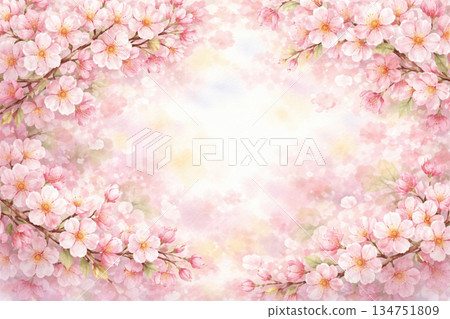 畫框材質：盛開的櫻花和藍天 134751809