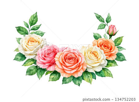 watercolor bouquet of pink roses 134752203