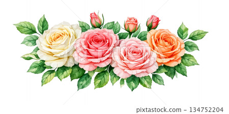 watercolor bouquet of pink roses 134752204