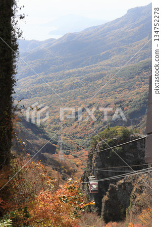 Shodoshima in late autumn, a ropeway gondola passing through the autumn leaves of Kankakei Gorge (from the ropeway station) Shodoshima in late autumn, a ropeway gondola passing through the autumn leaves of Kankakei Gorge (from the ropeway station) 134752278