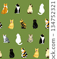 Seamless pattern of cute sitting cats. Hand-drawn watercolor illustration background material for animals and pets. 134752321