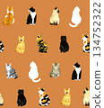 Seamless pattern of cute sitting cats. Hand-drawn watercolor illustration background material for animals and pets. 134752322