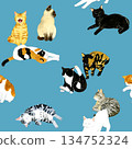 Cute cats seamless pattern - Animals and pets hand-drawn watercolor illustration background material 134752324