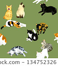Cute cats seamless pattern - Animals and pets hand-drawn watercolor illustration background material 134752326