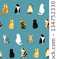 Seamless pattern of cute sitting cats. Hand-drawn watercolor illustration background material for animals and pets. 134752330