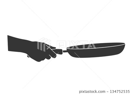 一隻手拿著煎鍋的輪廓圖標 一隻手拿著煎鍋的輪廓圖標 134752535