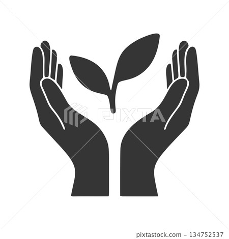 Silhouette icon of two hands holding a bud Silhouette icon of two hands holding a bud 134752537