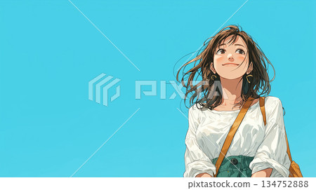 夏日天空下微笑的女子插畫 | 傳遞清新自由世界觀的視覺素材 134752888