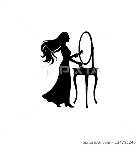 woman silhouette icon lady getting ready at mirror dressing table illustration woman silhouette icon lady getting ready at mirror dressing table illustration 134753246