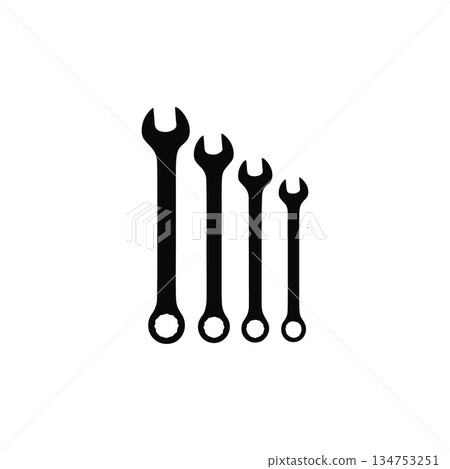 wrench set silhouette mechanical hand tool equipment isolated on white background wrench set silhouette mechanical hand tool equipment isolated on white background 134753251