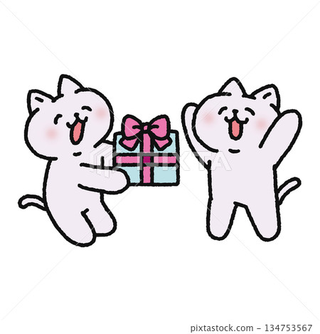 Smiling cat giving a present 134753567