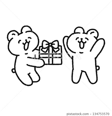 微笑熊送禮物 - 線條畫 134753570
