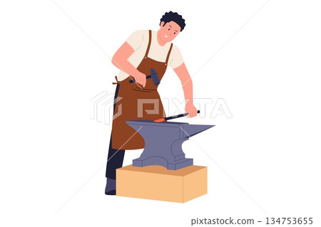 Illustration of Professional Blacksmith Forging Hot Metal on Anvil in Industrial Workshop Illustration of Professional Blacksmith Forging Hot Metal on Anvil in Industrial Workshop 134753655