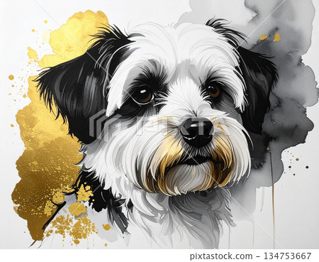 水彩金箔繪西施犬肖像 水彩金箔繪西施犬肖像 134753667