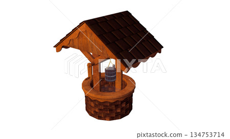 Illustration of a well with a roof 134753714