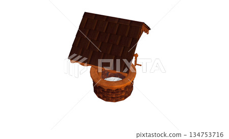 Illustration of a well with a roof seen from above Illustration of a well with a roof seen from above 134753716
