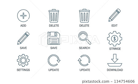 說明：一套以藍色為主色調的操作圖標，可用於使用者介面。 134754606