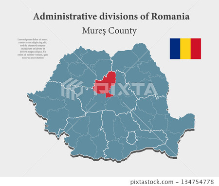 Vector map of Romania - Mures County 134754778