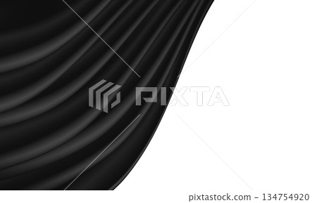 Abstract black fabric satin wave on white blank space background texture vector 134754920