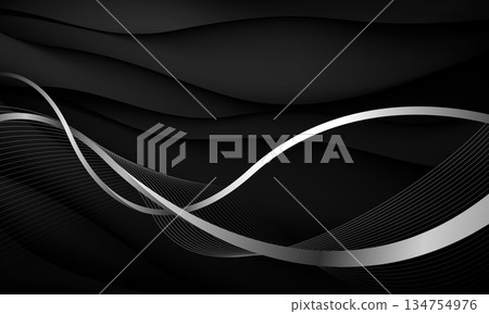 Abstract silver ribbon wave curve overlap luxury on black design modern background vector 134754976