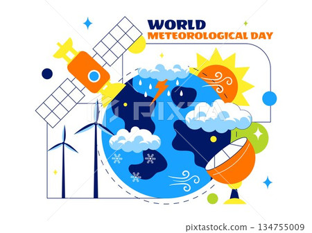 World Meteorological Day Vector Illustration on March 23 Featuring Earth Map Meteorological Science Weather Research Flat Style Background 134755009
