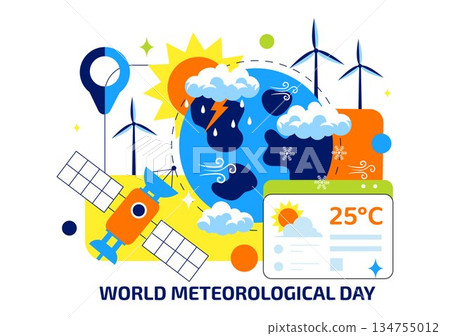 World Meteorological Day Vector Illustration on March 23 Featuring Earth Map Meteorological Science Weather Research Flat Style Background 134755012