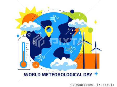 World Meteorological Day Vector Illustration on March 23 Featuring Earth Map Meteorological Science Weather Research Flat Style Background World Meteorological Day Vector Illustration on March 23 Featuring Earth Map Meteorological Science Weather Research Flat Style Background 134755013