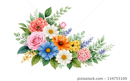 floral bouquet of colorful roses and orchids isolated on white 134755109