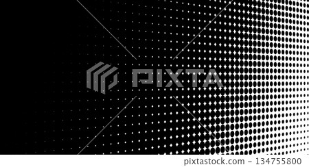 Black and White Halftone Perspective Warp, Abstract Geometric Dot Background. Vector illustration 134755800