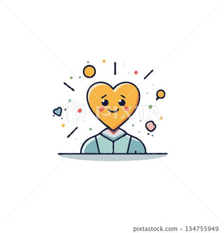 Whimsical heart person radiating happiness with colorful accents a tender expression of love and Whimsical heart person radiating happiness with colorful accents a tender expression of love and 134755949