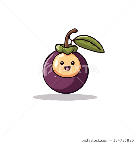 A cute and delightful mangosteen character illustration showcasing vibrant colors with cartoonish 134755950