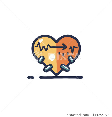 Dynamic cardiogram representation showcases vibrant health icon with stylized electro cardiogram 134755978