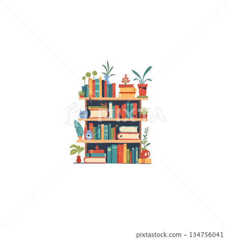 Charming bookshelf with colorful books and botanical accents an invitation to explore captivating Charming bookshelf with colorful books and botanical accents an invitation to explore captivating 134756041