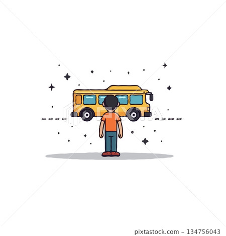 Boy Contemplating a Floating Bus An Illustration of Childlike Wonder and Transportation Boy Contemplating a Floating Bus An Illustration of Childlike Wonder and Transportation 134756043