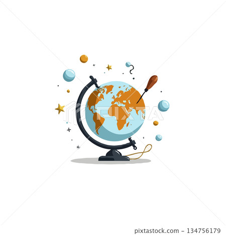 Globe illustration depicting global exploration and educational travel destinations with artistic Globe illustration depicting global exploration and educational travel destinations with artistic 134756179